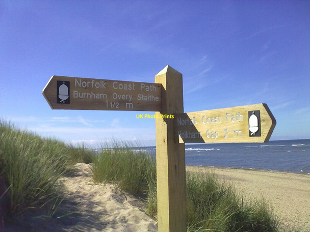 Photo 6"x4" Norfolk Coast Path sign Burnham Overy Staithe c2010