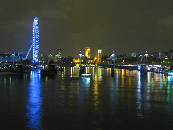 Photo 6"x4" River Thames at night Westminster c2009