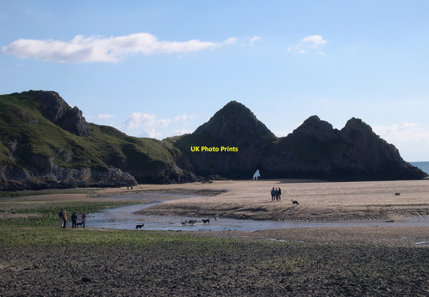 Photo 6"x4" Three cliffs with dogs Penmaen\/SS5388 c2010