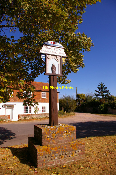 Photo 6"x4" Bacton, Bromholm & Keswick Village Sign, Norfolk Bacton\/TG3433 c2009