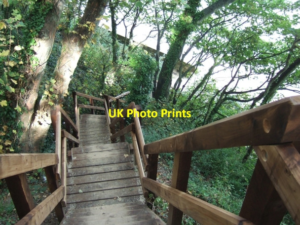 Photo 6"x4" Wooden staircase for footpath through woods at Horestone Point Nettlestone c2010