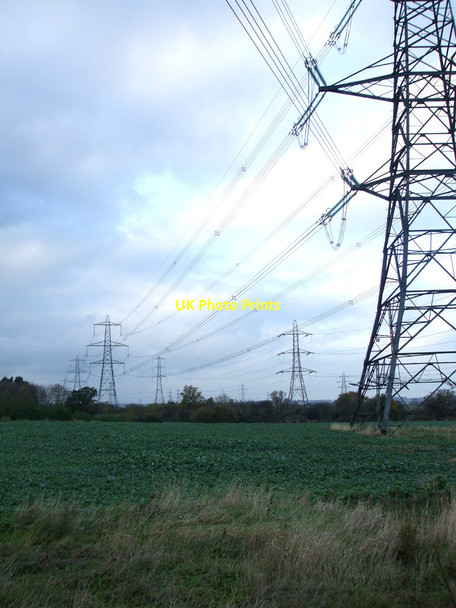 Photo 6"x4" Pylons across the grid Rawreth Shot c2010