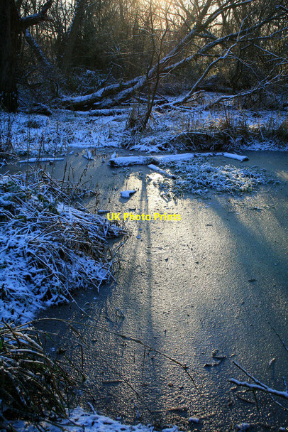 Photo 6"x4" Low sun on a frozen pond Long Eaton c2010