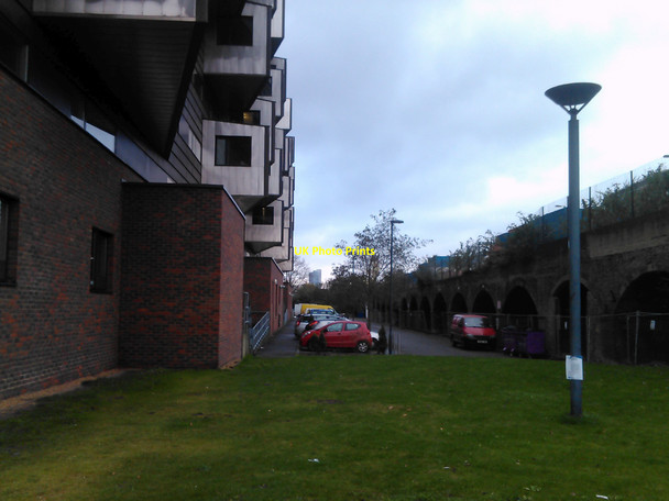 Photo 6"x4" Car park and railway arches, viewed from the Regent's Canal path Bow\/TQ3682 c2010