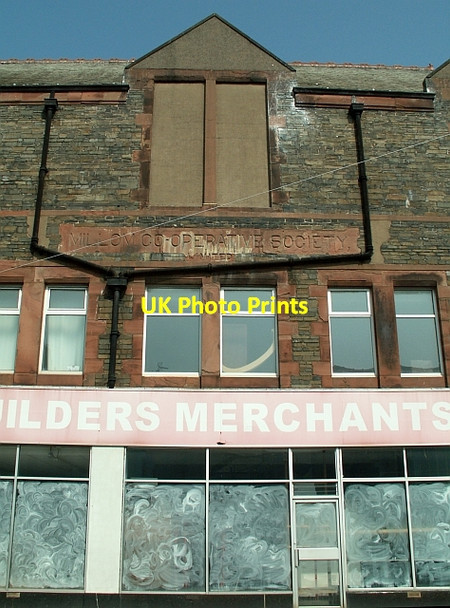 Photo 6"x4" Millom Co-operative Society, carved name stone Millom c2007