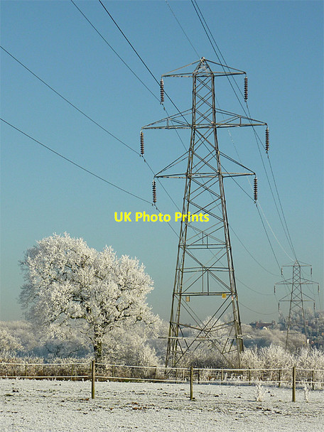 Photo 6"x4" Pylons on a frosty day near Colton Hills, Wolverhampton Sedgley c2010