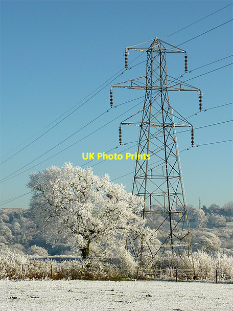 Photo 6"x4" A pylon and a frosted tree near Colton Hills, Wolverhampton Sedgley c2010