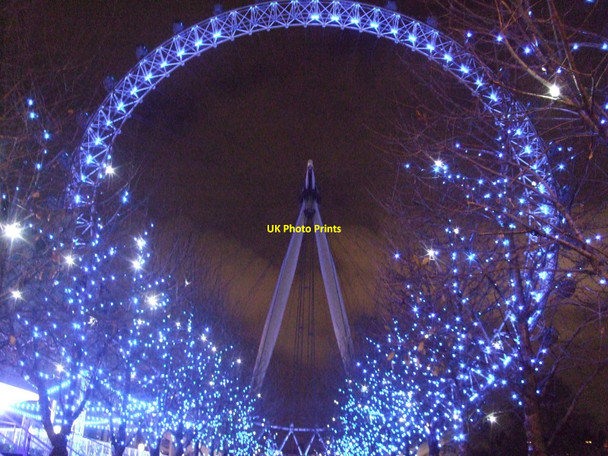 Photo 6"x4" London Eye at night Westminster c2010