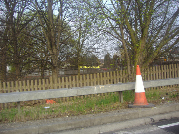 Photo 6"x4" Roadside verge with traffic cone, Staines bypass Staines c2011