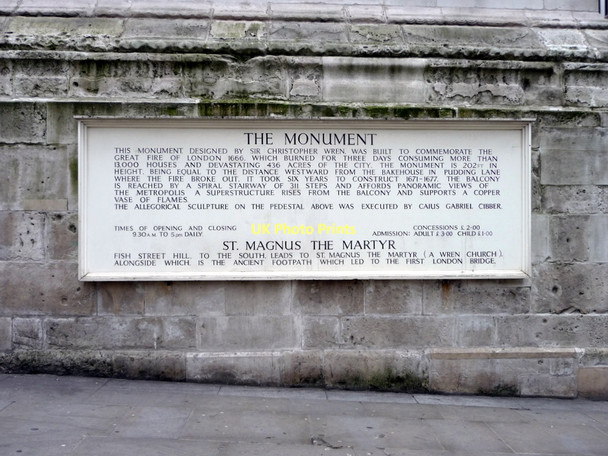 Photo 6"x4" Plaque, Monument, London EC4 London c2011