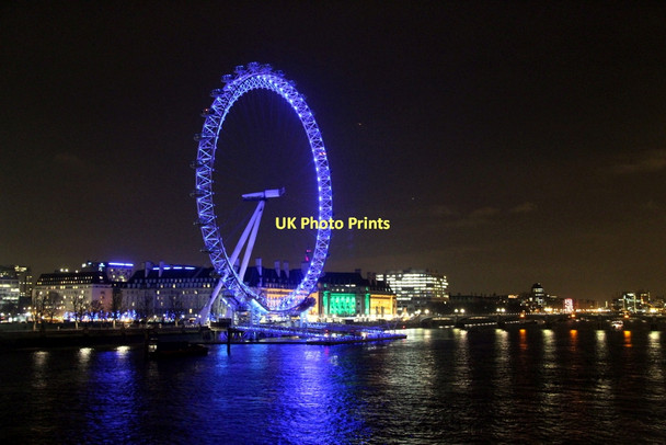 Photo 6"x4" London Eye at Night Westminster c2011