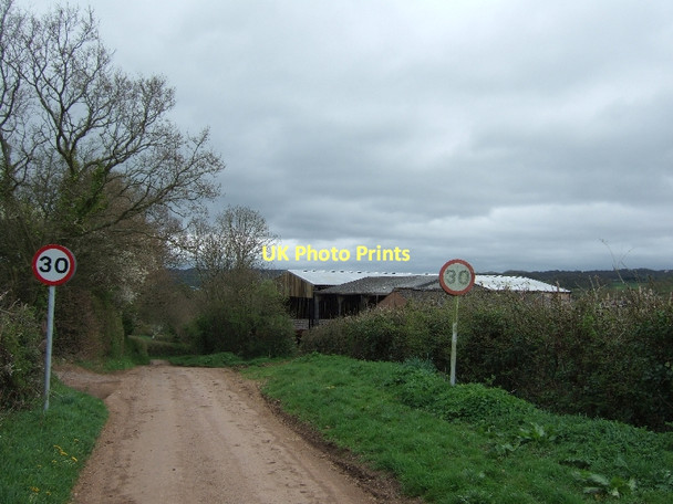 Photo 6"x4" Higher Road and barns Woodbury Salterton c2011