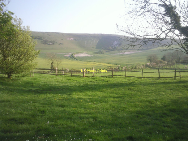 Photo 6"x4" Distant view of The Long Man of Wilmington Folkington c2011