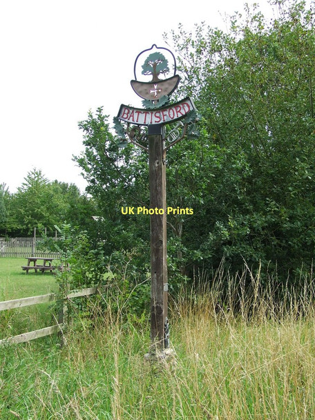 Photo 6"x4" Village Sign Battisford Tye c2011