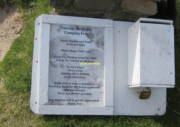 Photo 6"x4" Vatersay township camping sign Bhatarsaigh c2011