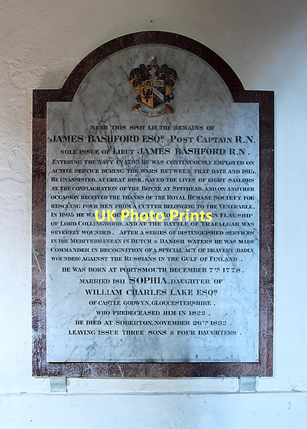 Photo 6"x4" Memorial to Captain James Bashford RN - St Peter's church, Soberton Soberton c2011