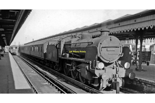 Photo 6"x4" Reading Southern station, with steam  train from Redhill Reading c1962