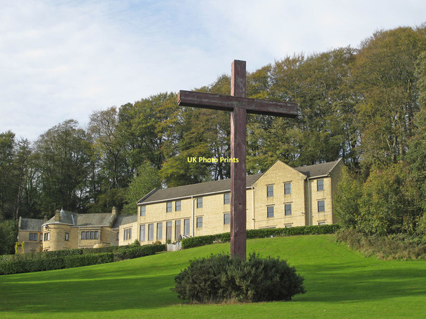 Photo 6"x4" College buildings and roadside cross Ampleforth c2011