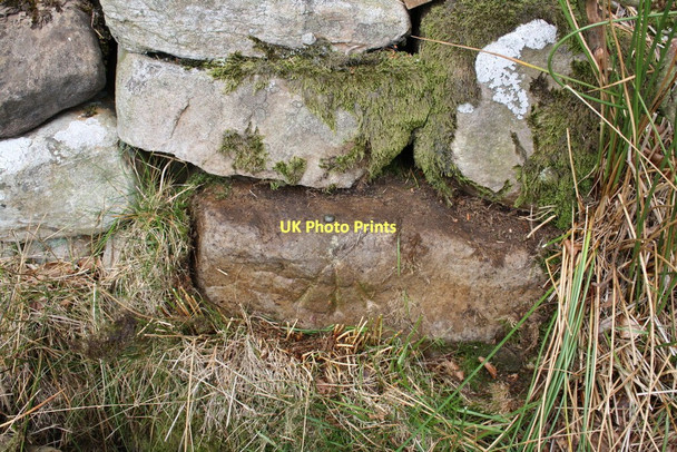 Photo 6"x4" Benchmark on stone in wall by Whiteside Wood Chapel-le-Dale c2011