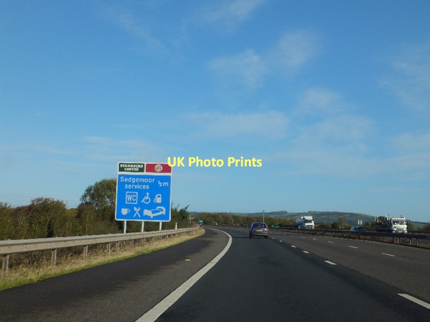 Photo 6"x4" Advance sign for Sedgemoor Services on M5 northbound East Brent c2011