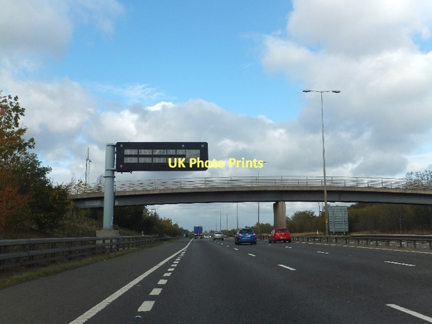 Photo 6"x4" Motorway information sign and bridleway bridge north of Strensham Services Hill Croome c2011