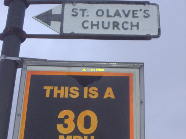 Photo 6"x4" Old sign to St Olave's church, Rowan Road Mitcham c2009
