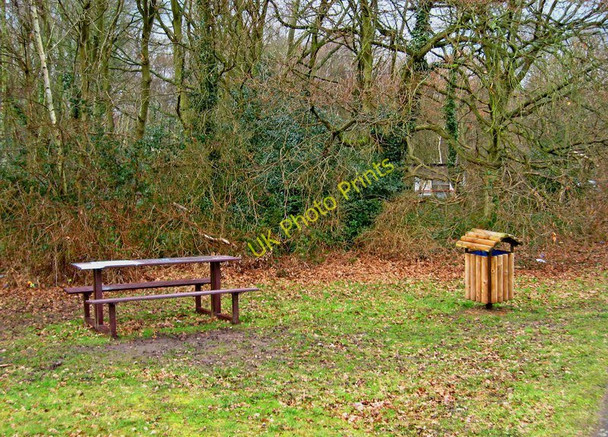 Photo 6"x4" Picnic table and litter bin on Westfield Common Woking c2010