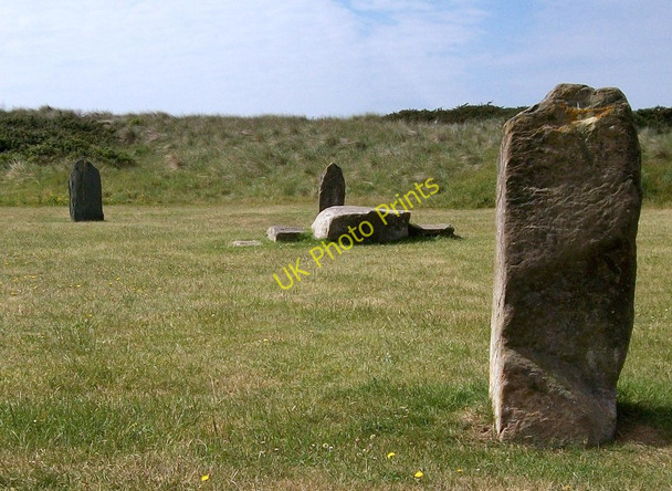 Photo 6"x4" Gorsedd stones and sand dunes Pwllheli c2010