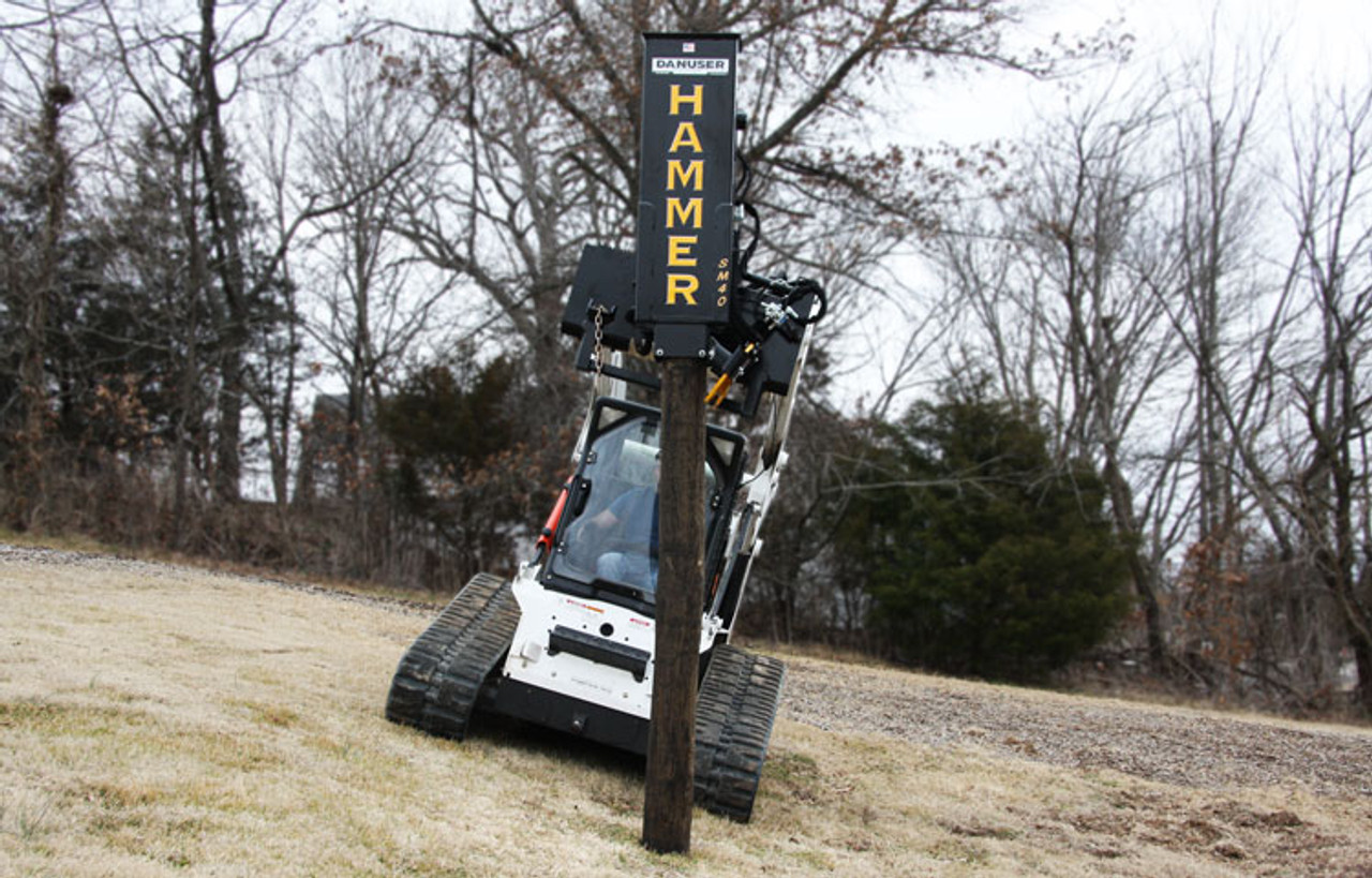 Post Driver With Power Tilt and Hydraulic Grapple Option