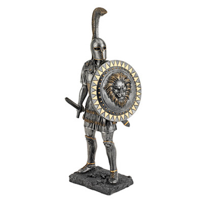 Spartan Hoplite Warrior Statue With Spear Pewter