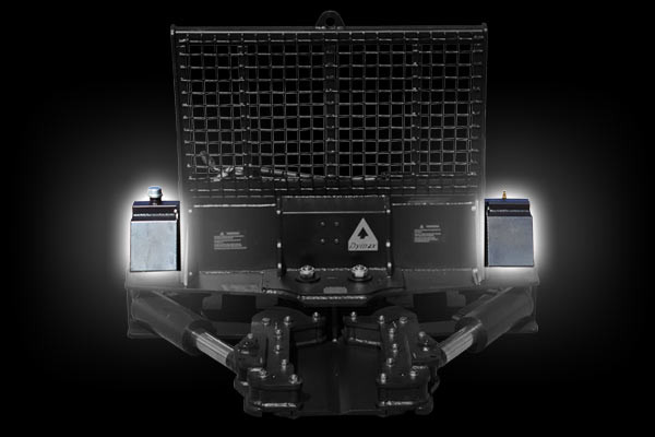 Skid Steer Tree Shear Attachment That Cuts Up To 14" Dia Trees  With Fixed Base and Double Arm Grapples Skid Steer Tree Shear Attachment That Cuts Up To 14" Dia Trees  With Fixed Base and Double Arm Grapples