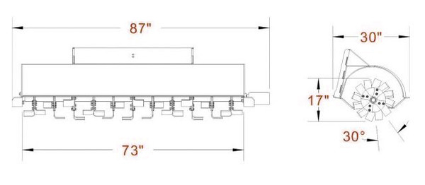 72" Wide Skid Steer Tiller Attachment 6" Deep Tines (20-40 GPM)