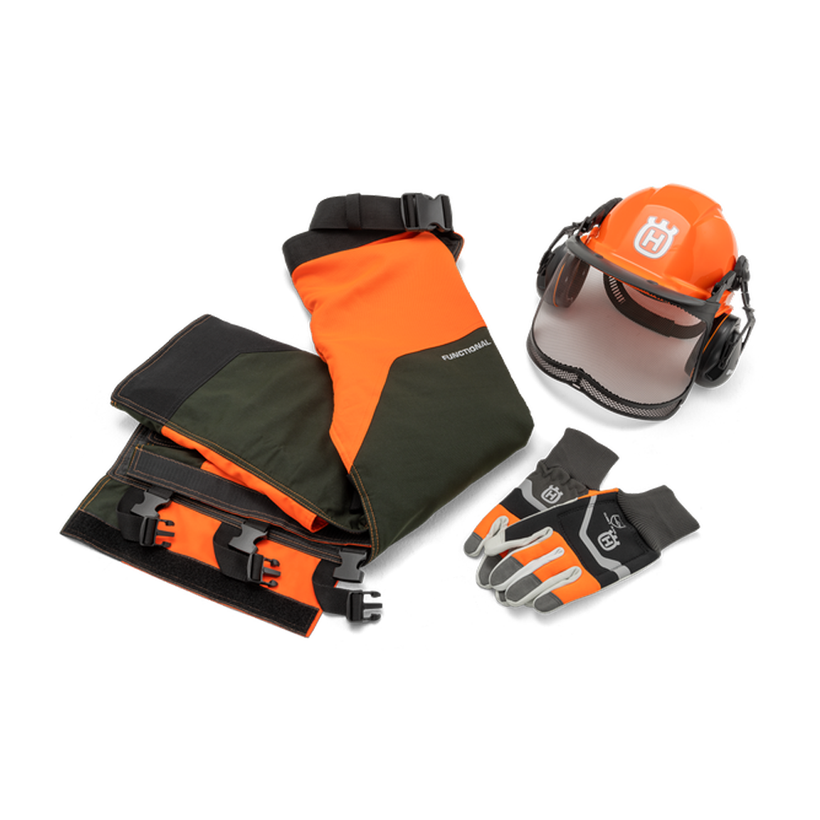 Husqvarna PPE Kit: Classic Helmet, Functional Chaps, Gloves Size 10