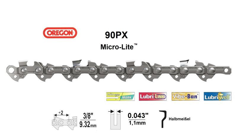 Oregon AdvanceCut PX Chainsaw Chain, 52 Drive Links  3/8 Mini / Picco 0.043