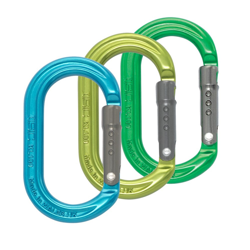 ISC Oval Accessory Push Gate Carabiner 3 Pack - Turquoise/Lemon/Green