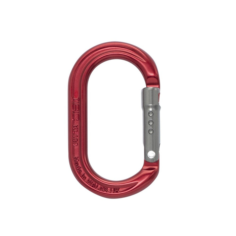 ISC Oval Accessory Push Gate Carabiner - Red Back/Titanium Gate