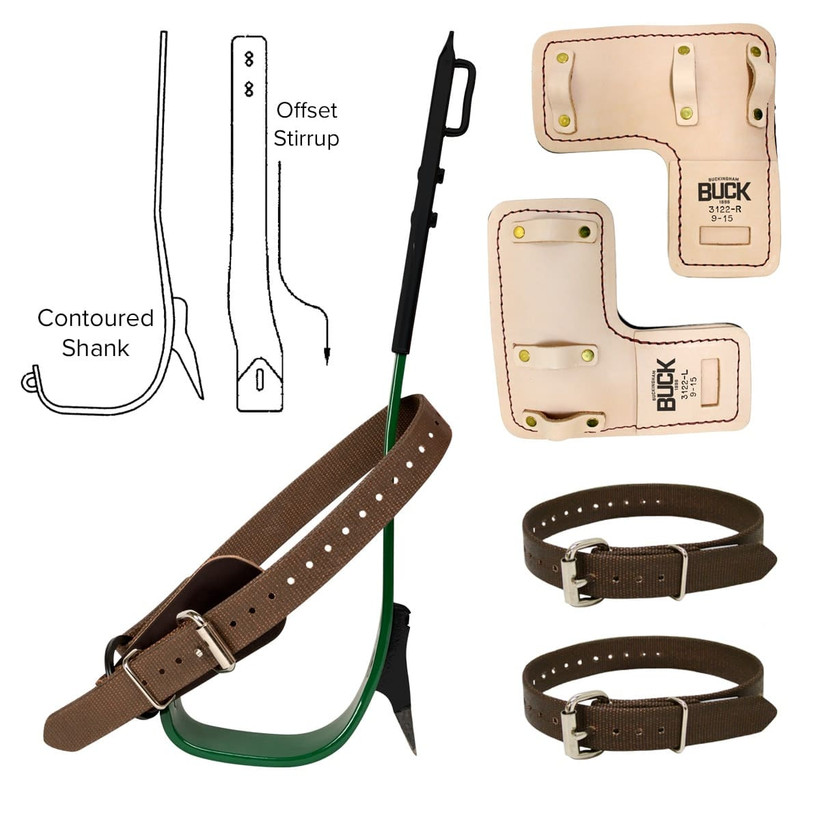 Buckingham Steel with L Shaped Pads  Climbing Spurs / Spikes Kit