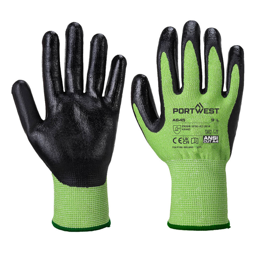Active slide of Portwest Green Cut Gloves with Nitrile Foam