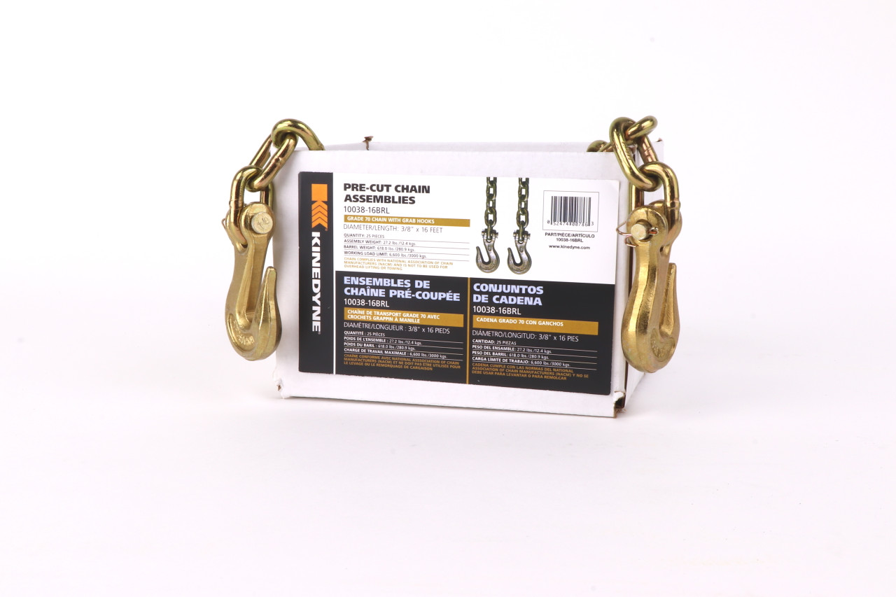 Kinedyne 3/8" by 16' Grade 70 Grab Hook Chain Assembly - 25 Per Barrel Transport Grade 70 Chain