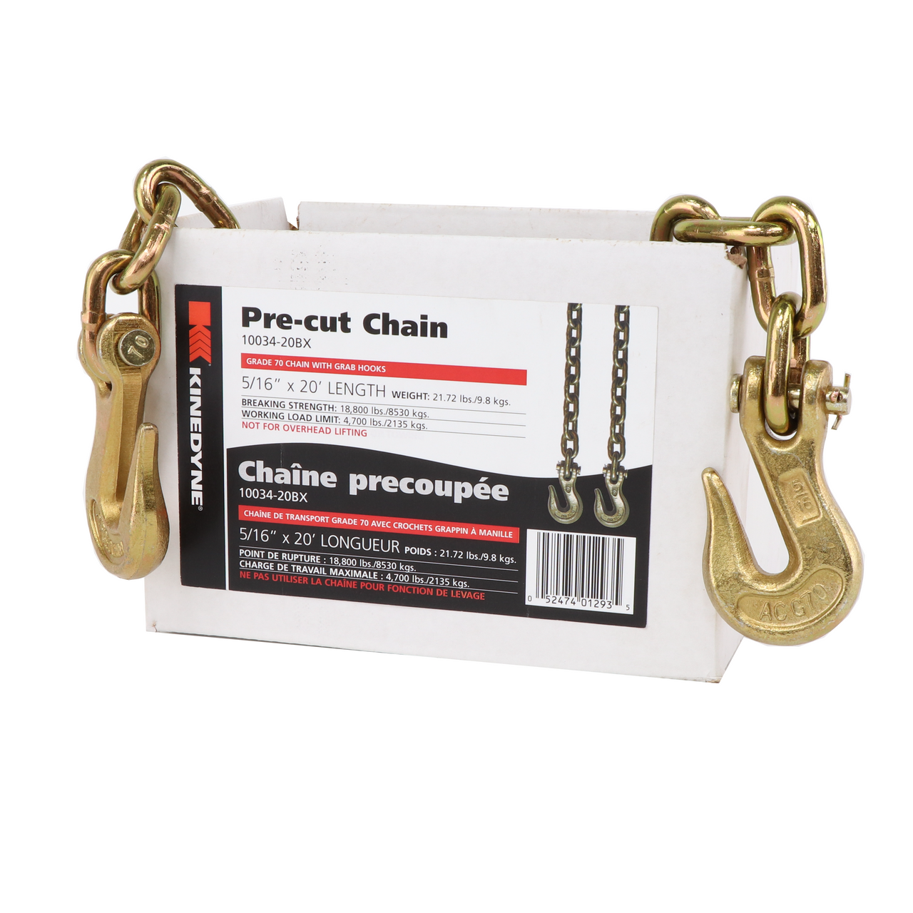 5/16" by 20' Grade 70 Grab Hook Chain Assembly - 1 Per Box