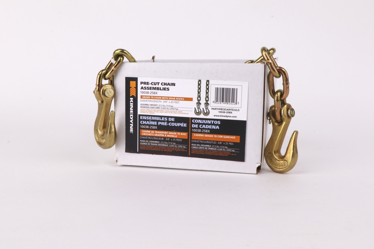 3/8" by 25' Grade 70 Grab Hook Chain Assembly - 1 Per Box