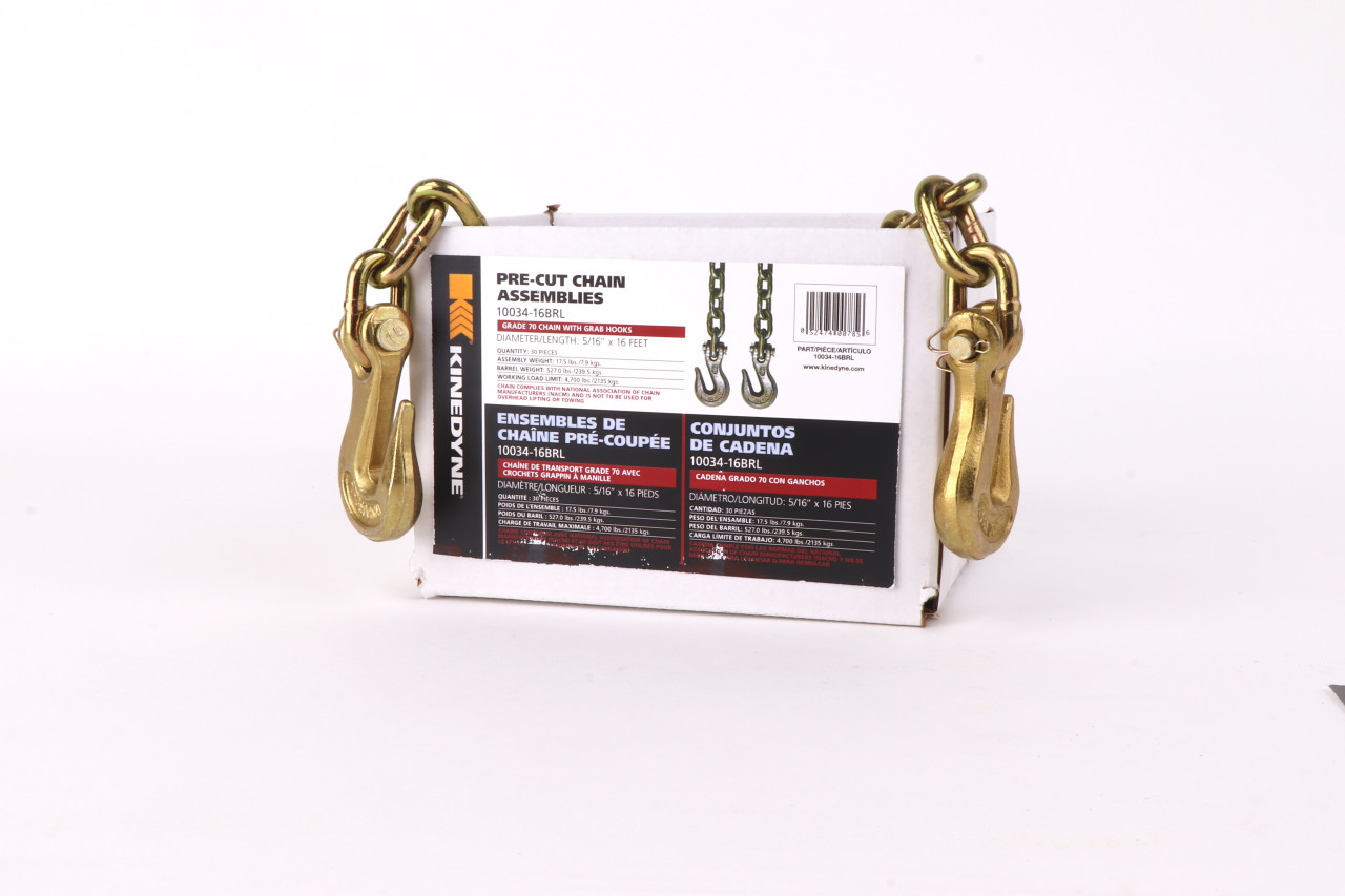 5/16" by 16' Grade 70 Grab Hook Chain Assembly - 30 per Barrel