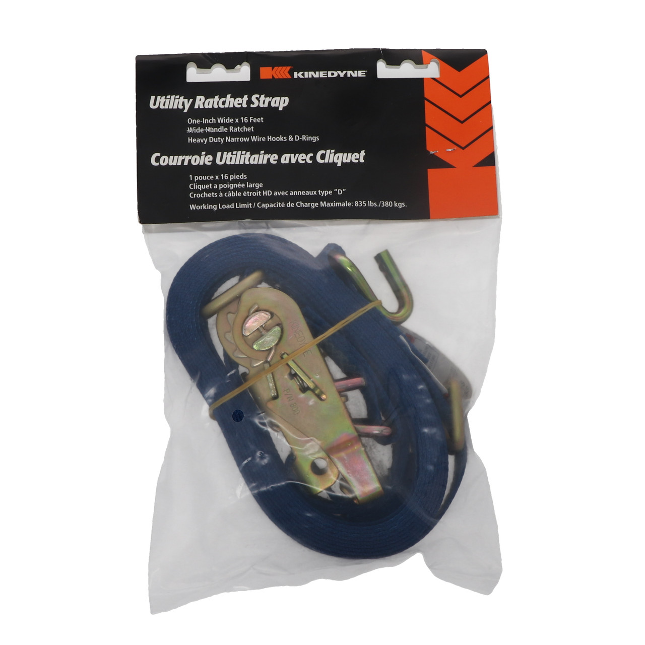 1" by 16' Heavy-Duty Wire Hook & D-Ring Ratchet Utility Strap
