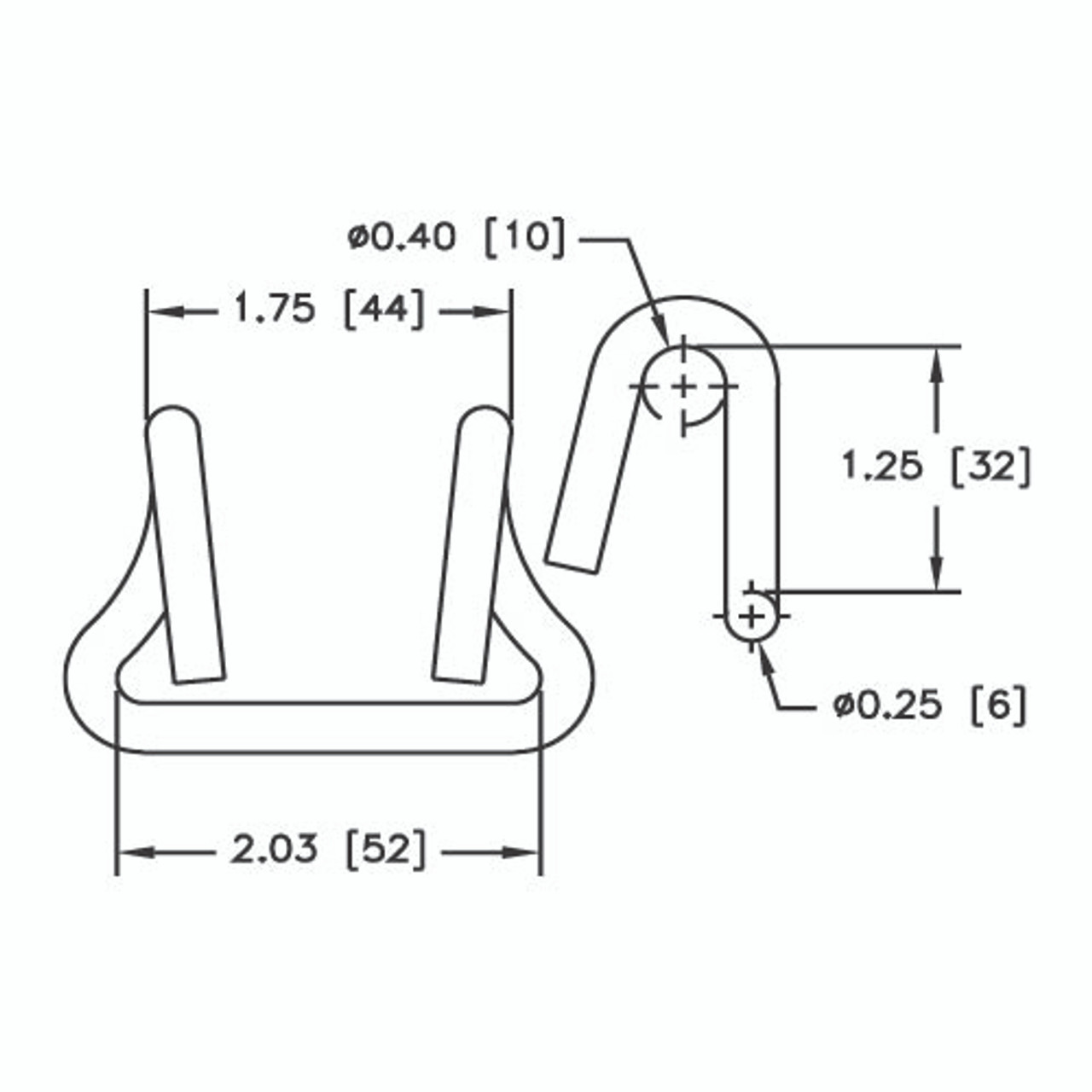 2" Open Wire Hook w/ NAS Number NAS1211E20
