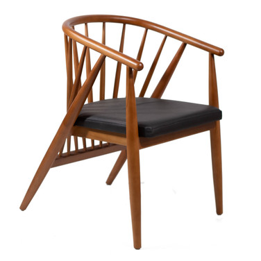 Calvary Teak Wood Upholstered Arm Chair In Walnut Finish