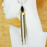 Amrita Three Tone Fringed Brass Metal Dangle Earrings