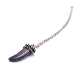 Kalene Silver Plated Brass Chain Necklace with Tooth Shaped Buffalo Horn Bone Pendant 