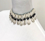 Freya Braided Cotton Necklace with Cowrie Shell and Black Beads 