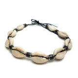 Nola Cowrie Shell Choker with Buffalo Bone and Brass Spacers | White
