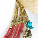 Constance Ethnic Multi Strand Bone and Gold Metal Beads Necklace